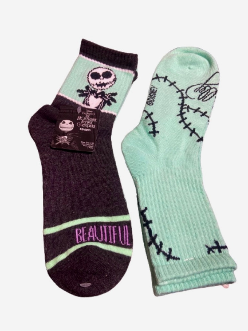 2 pairs The Nightmare Before Christmas Jack Skellington Socks - Mint & Black